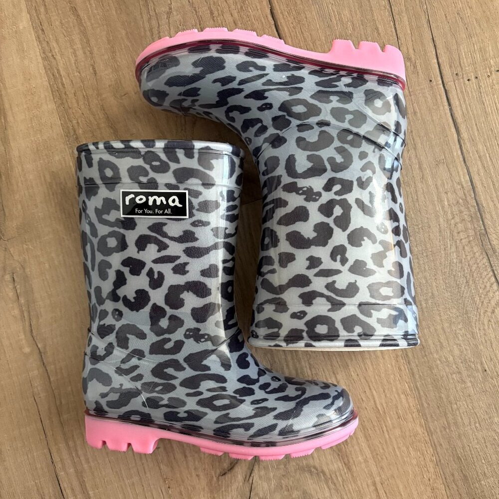 Roma Rain Boots Pink Leopard Kids / Girls Shoes NWT